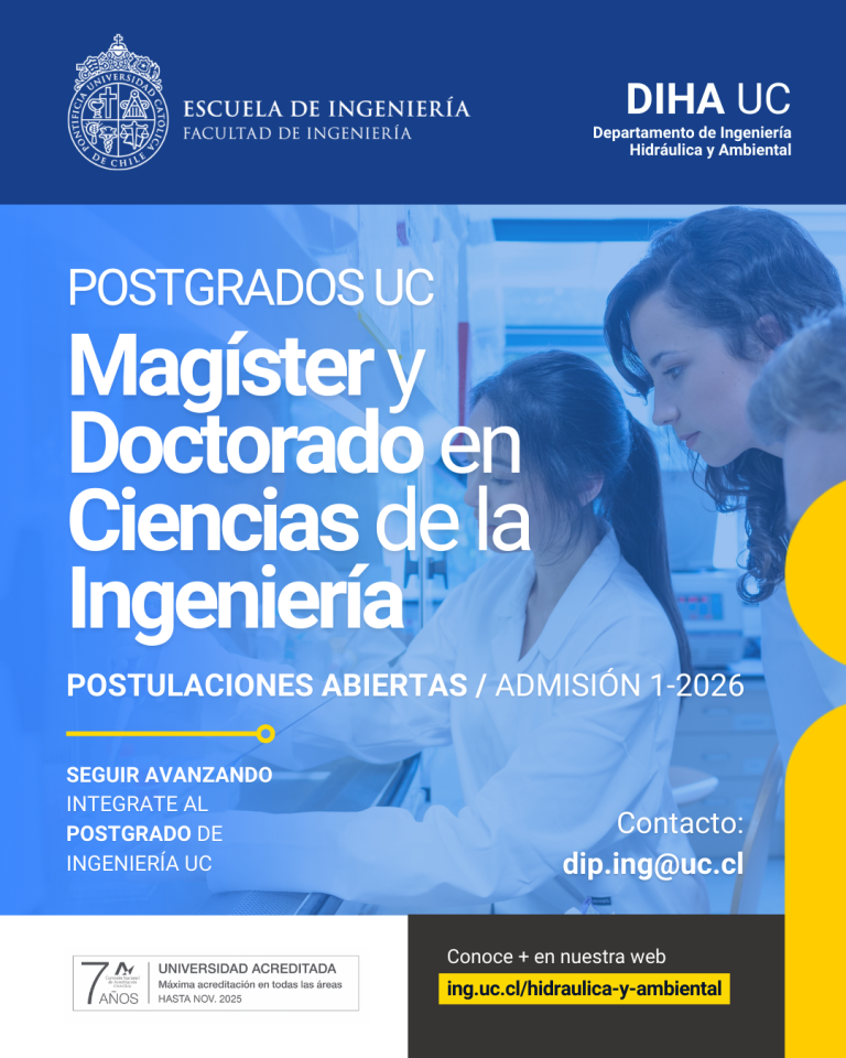 Abiertas las postulaciones a los programas de Magíster y Doctorado en Ciencias de la Ingeniería del Departamento de Ingeniería Hidráulica y Ambiental UC