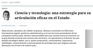Ciencia y Tecnología: Una estrategia para su articulación eficaz en el Estado.