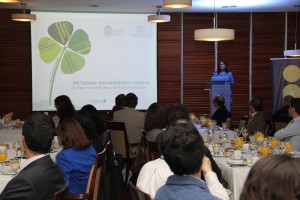 Marcela Torrejón, contando iniciativas de la Escuela enmarcados en el proyecto Ingeniería 2030el proy